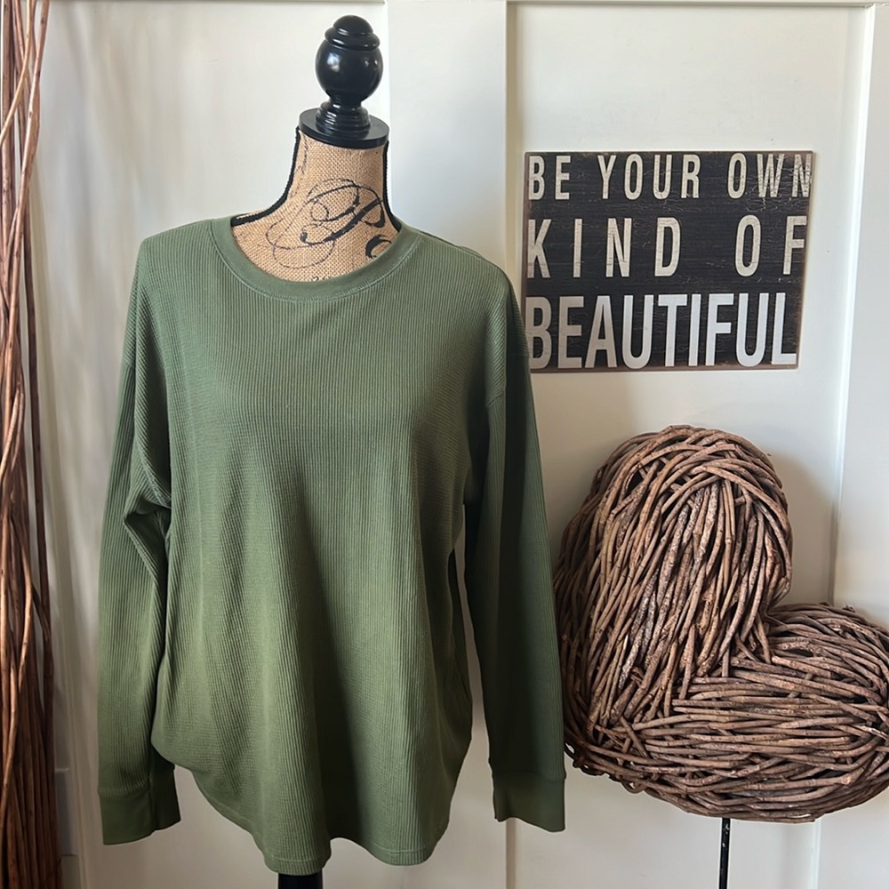 Time and Tru Olive Green Long Sleeve Thermal Top